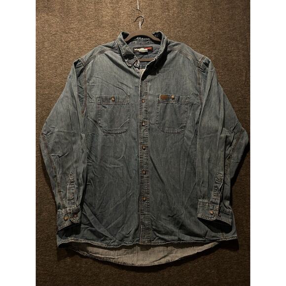 Wrangler Shirt Mens 2XL XXL Denim Riggs Button Up Western Blue Workwear - Picture 1 of 7